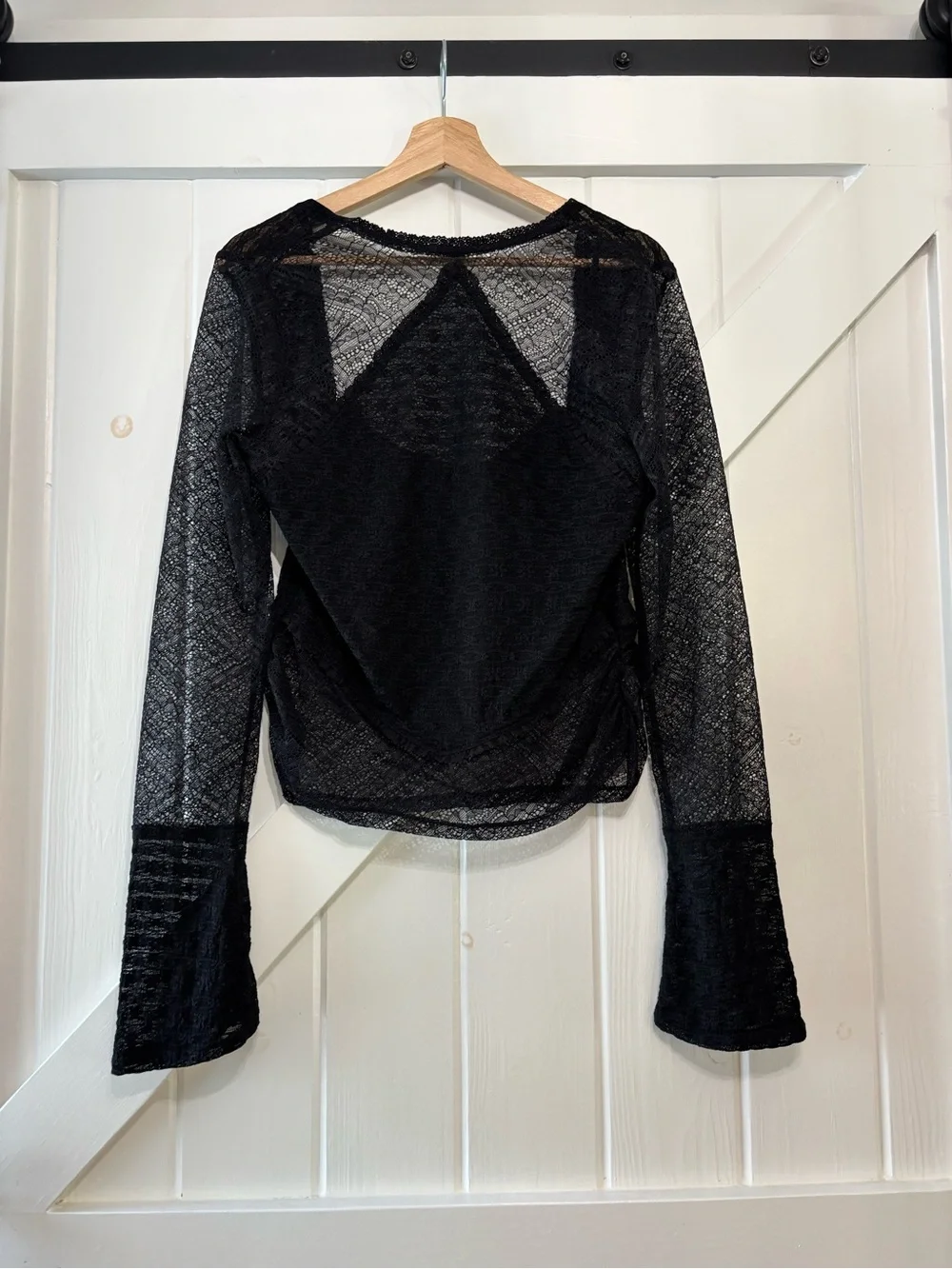 Free People My Party Lace Square Neck Black Sheer Long-Sleeve Whimsigoth XL
